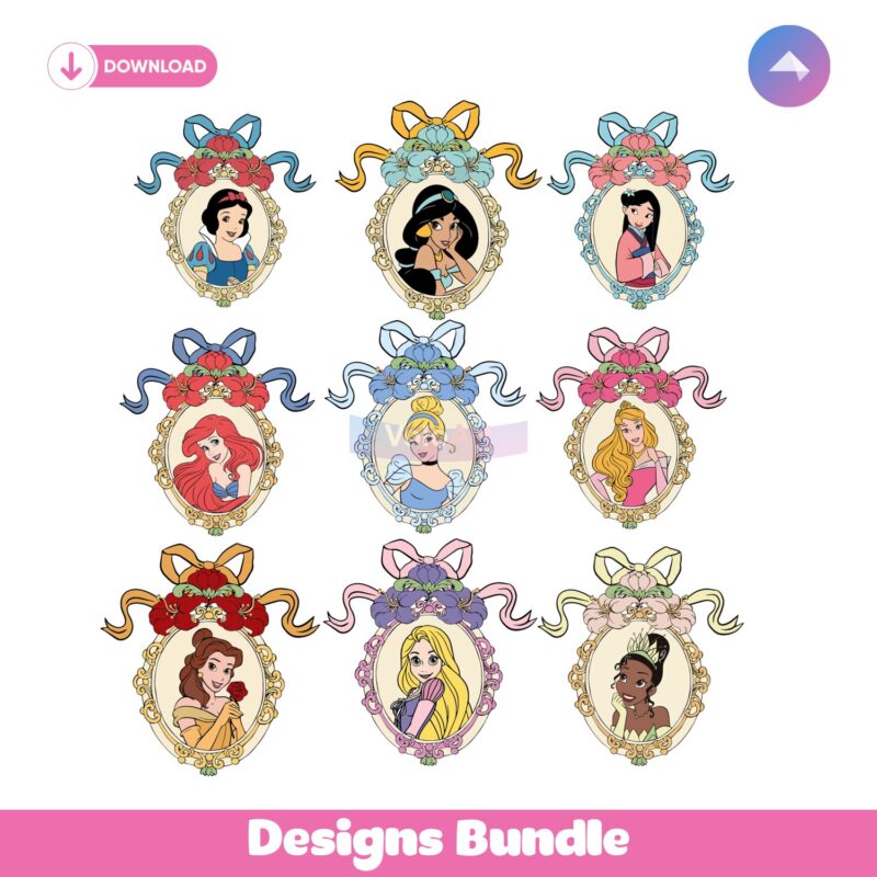 Vintage Watercolor Princess Squad Coquette Magical Mirror Png Bundle