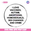 I Love Vaccines Autism Abortions Homosexuals Sex Changes And Crime SVG