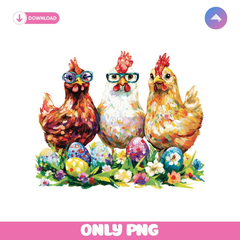 Vintage Colorful Eggs Easter Chickens PNG