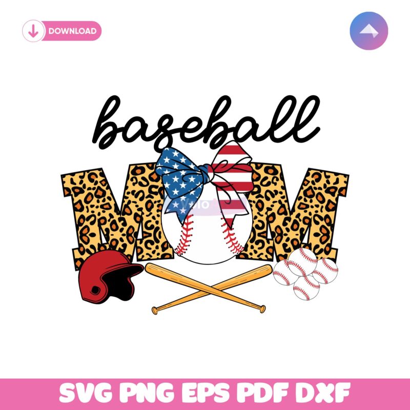 Baseball Mom Leopard Baseball Bat Coquette Bow SVG