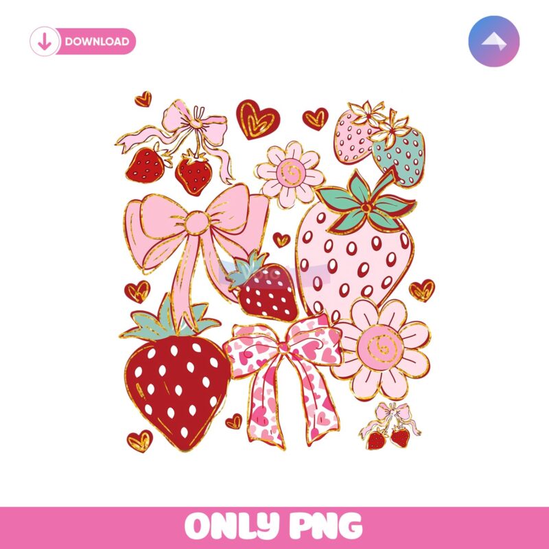 Boho Strawberry Coquette Bow Preppy Love Png