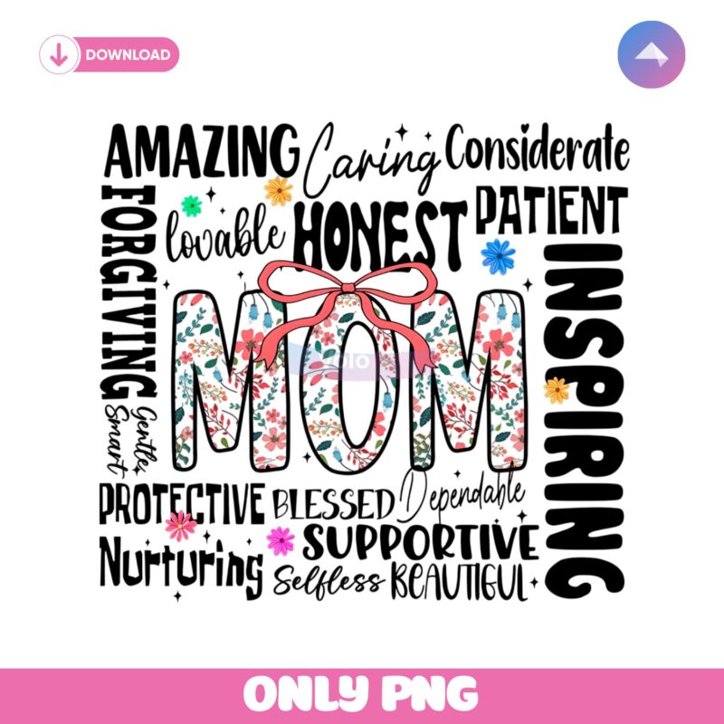 Floral Mom Coquette Word Art PNG