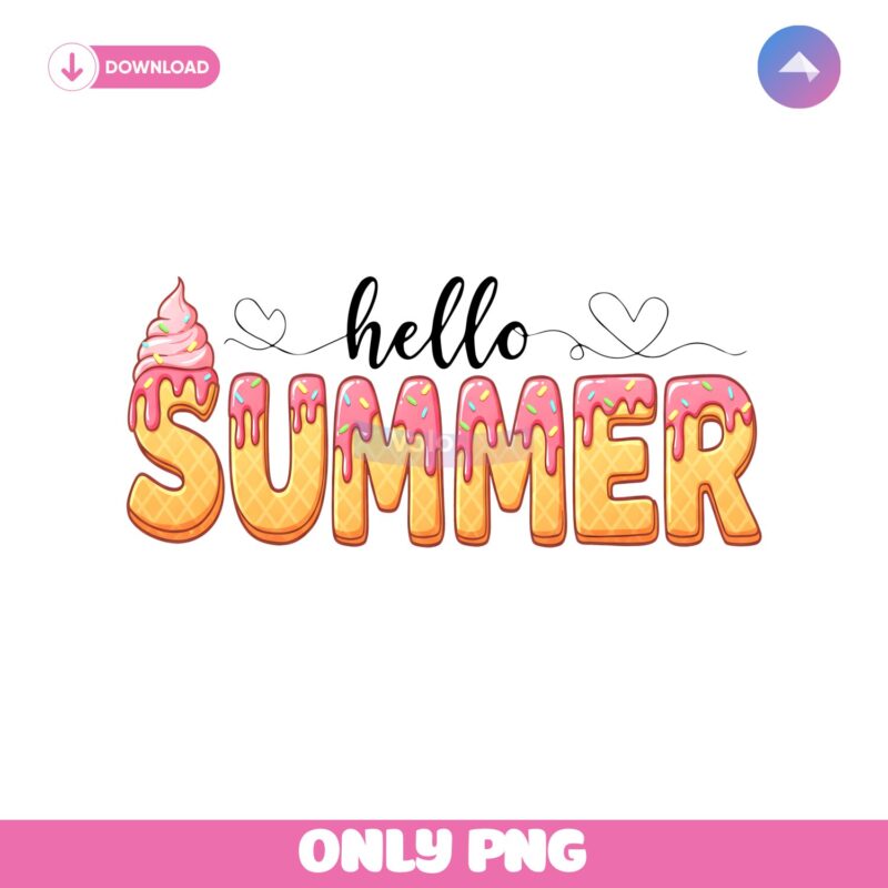 Funny Retro Hello Summer Ice Cream Drip PNG