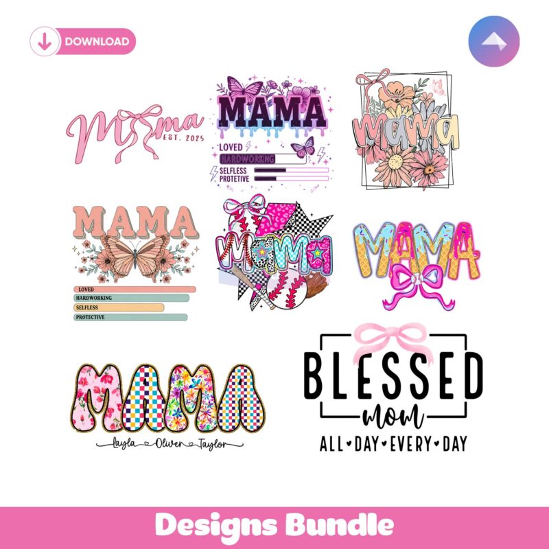 Retro Floral Baseball Mama Checkered Png Bundle