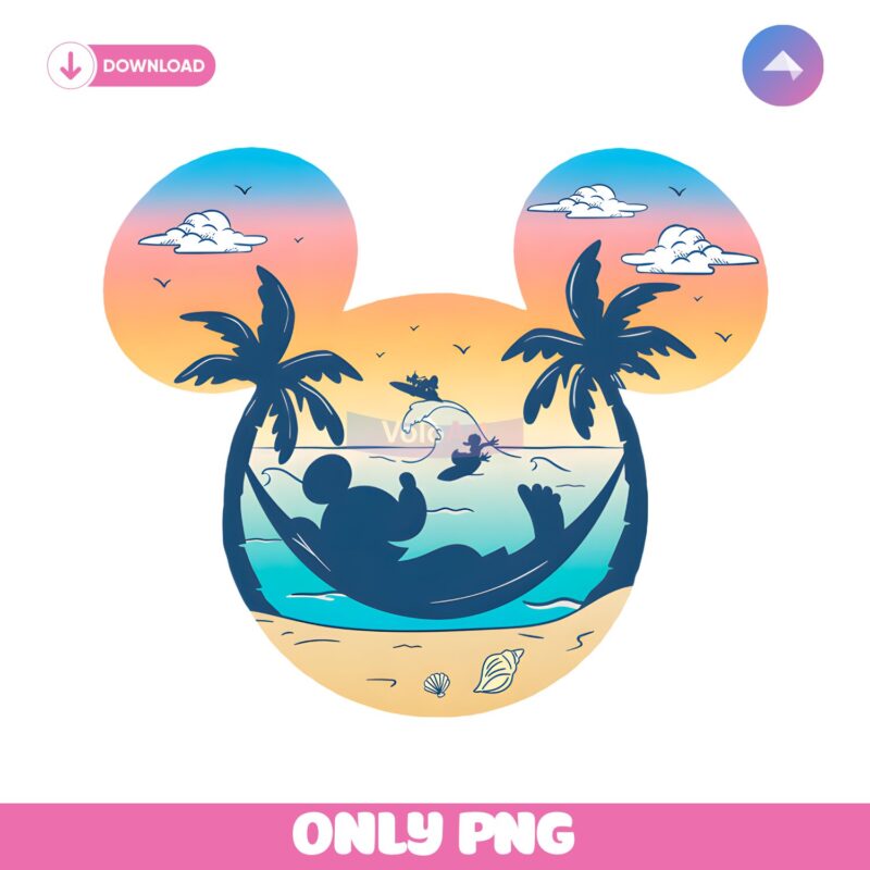 Retro Mickey Summer Vibes Tropical Disney Beach PNG