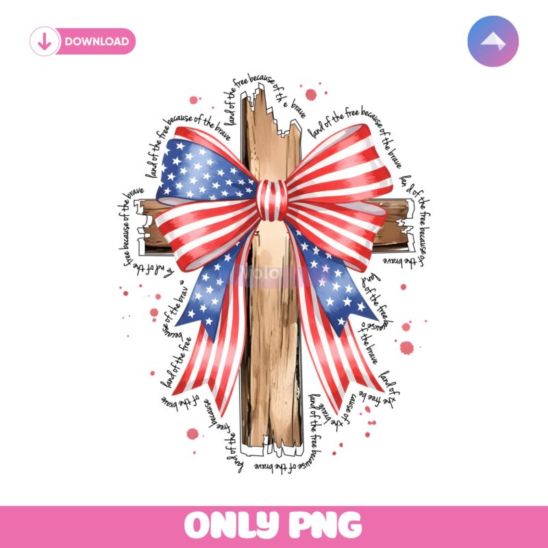American Flag Cross With Coquette Bow Faith And Freedom PNG