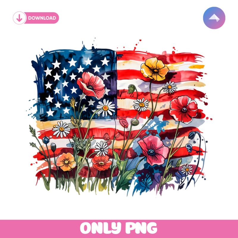 American Flag Floral Patriotic Wildflower Usa PNG