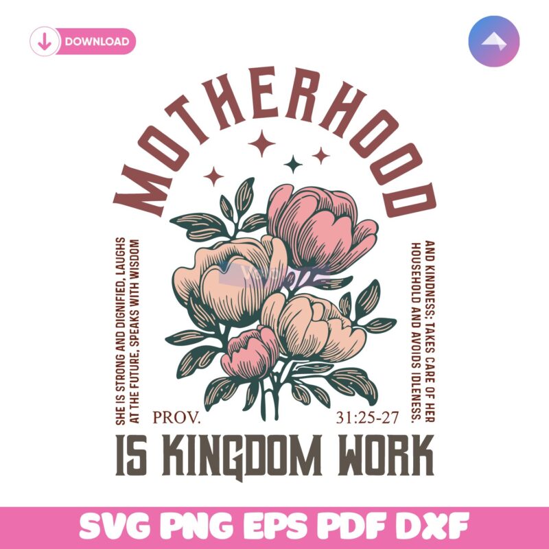Boho Floral Christian Mom Motherhood Is Kingdom Work SVG