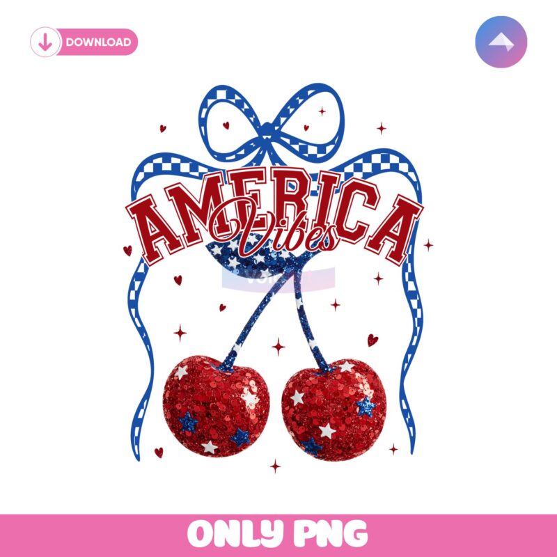 Checkered America Vibes Cherry Coquette Bow Patriotic PNG