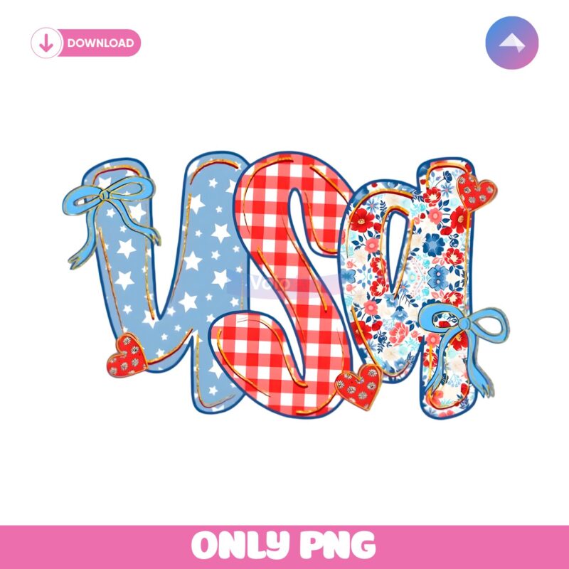 Coquette Floral Usa Glitter Preppy America 1776 PNG