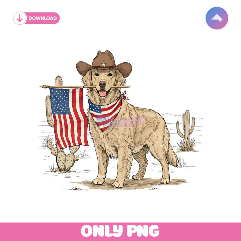 Cowboy Patriotic Dog Western 4Th Of July Usa Flag PNG
