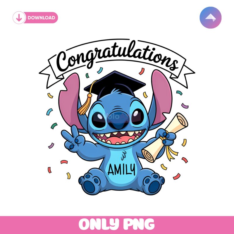 Disney Cartoon Stitch Graduate Custom Name PNG