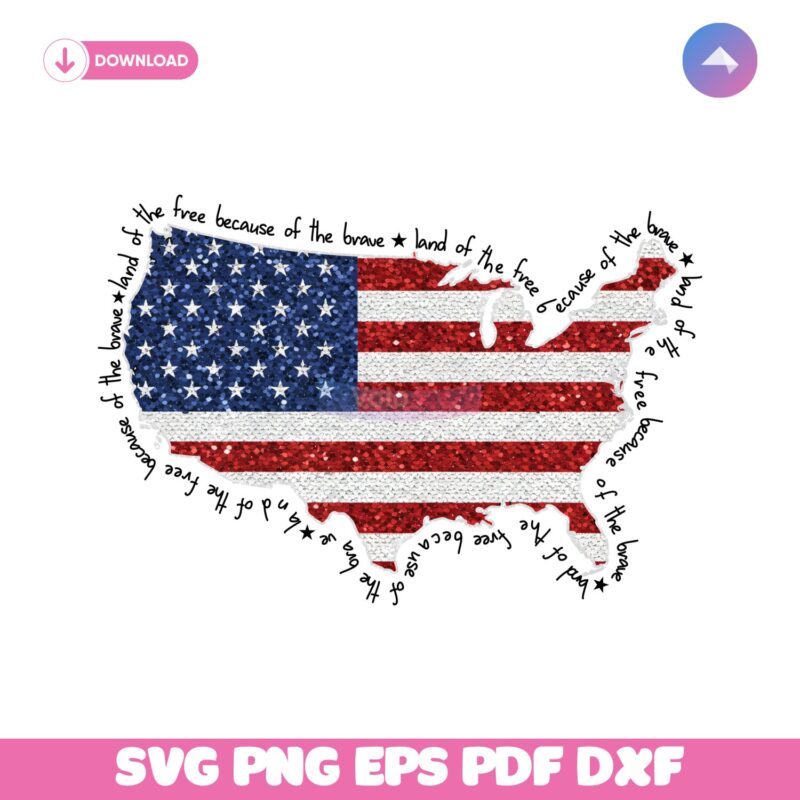 Faux Sequin America Map Land Of The Free PNG