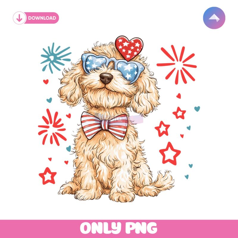 Goldendoodle Usa Dog Fourth Of July PNG Sublimation Design