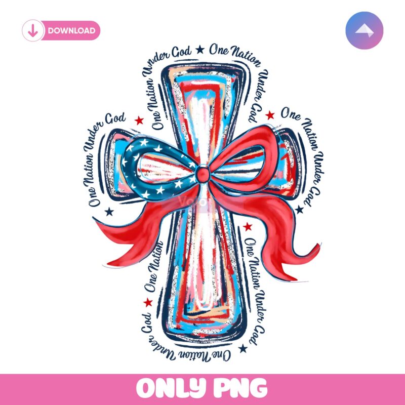 One Nation Under God Coquette Bow Cross Brushstroke PNG