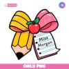 Personalize Teacher Pencil Coquette Bow PNG