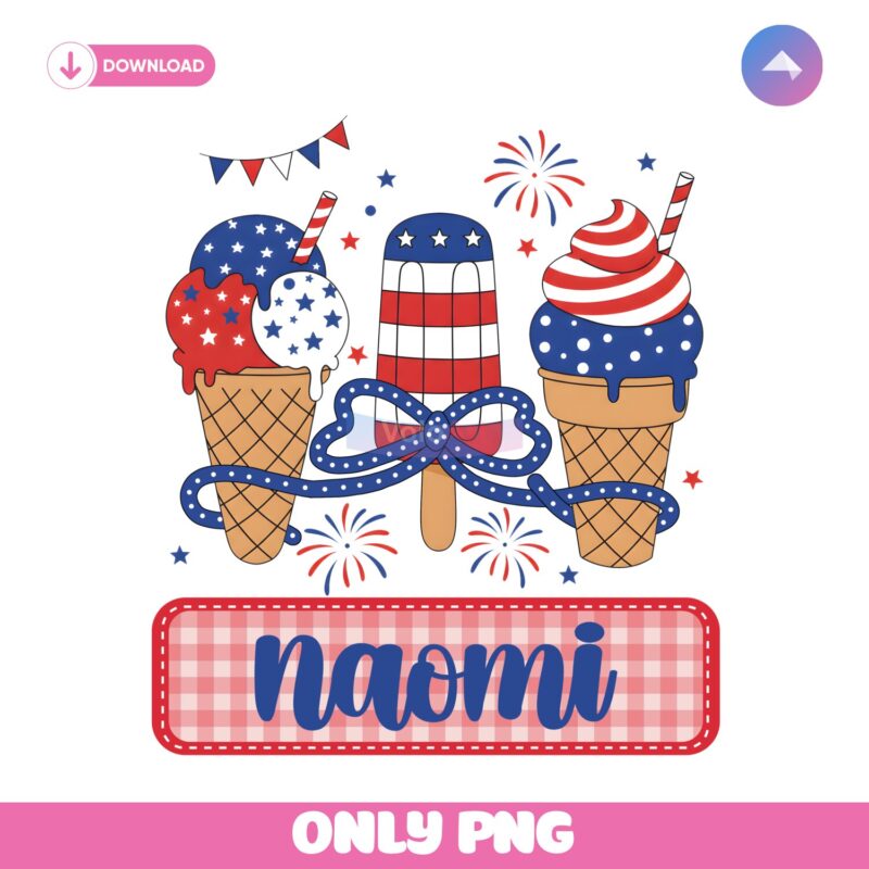 Personalized Fourth Of July Ice Cream Kids Name PNG