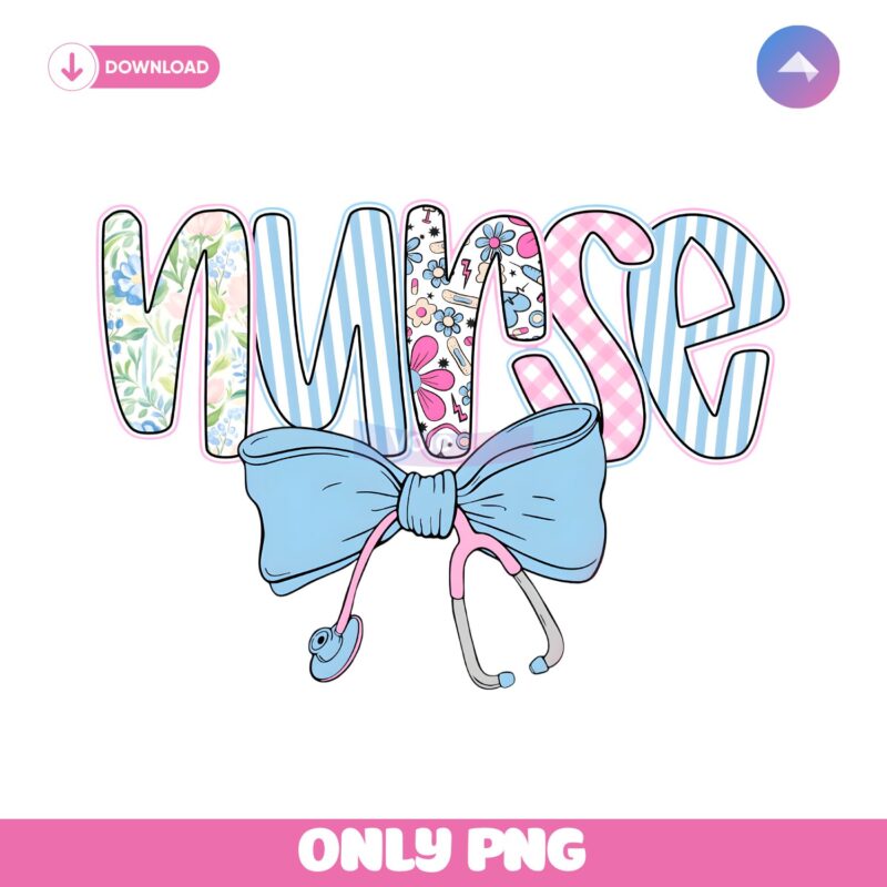 Preppy Nurse Floral Coquette Blue Stethoscope PNG