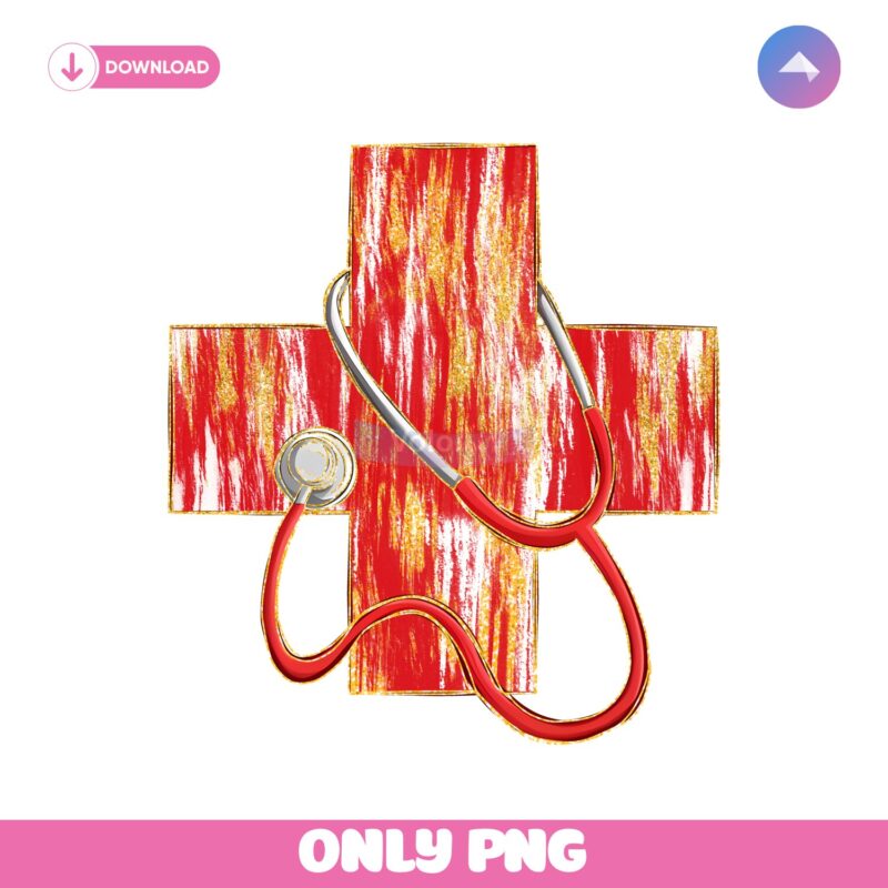 Red Gold Stethoscope Cross Nurse PNG