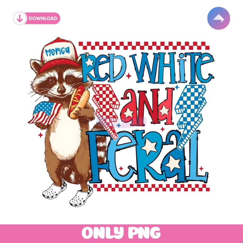 Red White And Feral Funny Patriotic Raccoon PNG