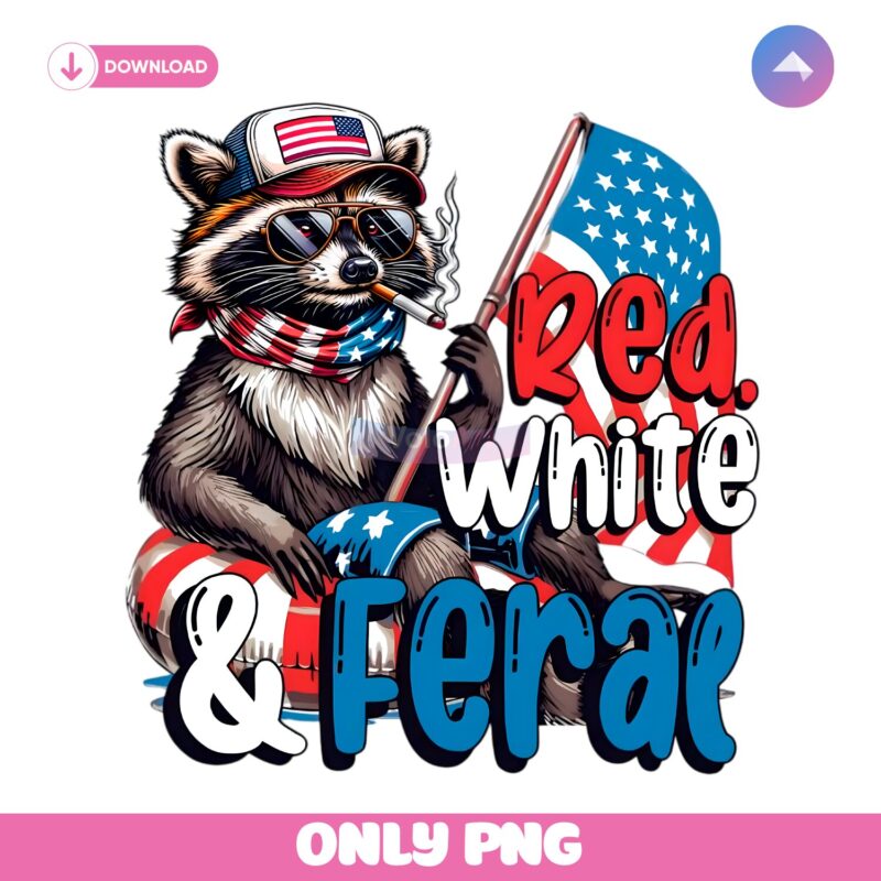 Red White And Feral Usa Funny Raccoon Merica PNG