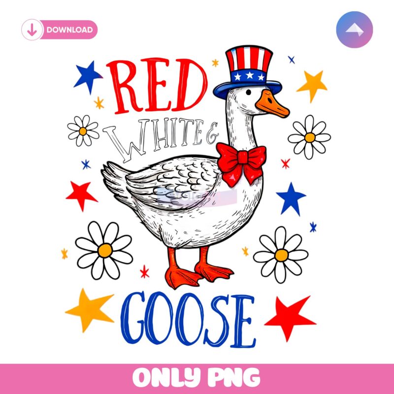 Red White And Goose Funny Patriotic Floral Fourth Of July PNG