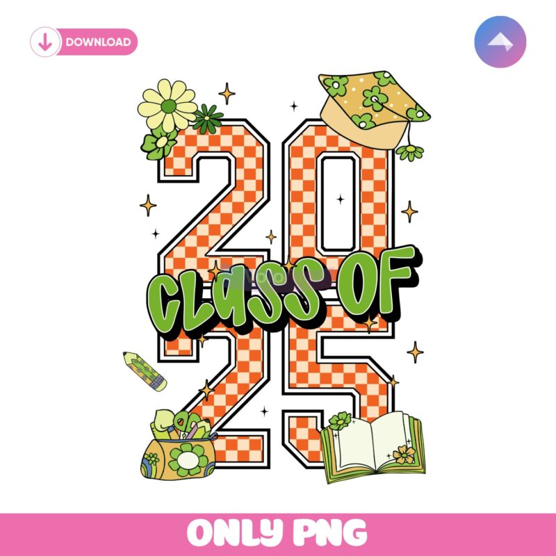 Retro Checkered Class Of 2025 Graduation School Supplies PNG