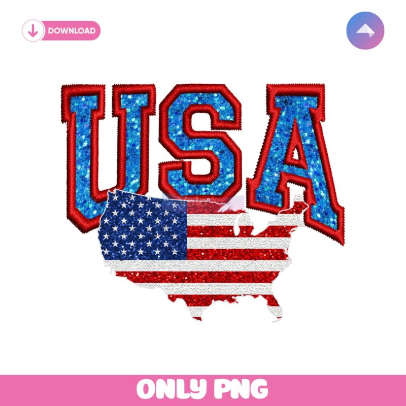 Sequin Usa Glitter Retro America Faux Embroidery PNG