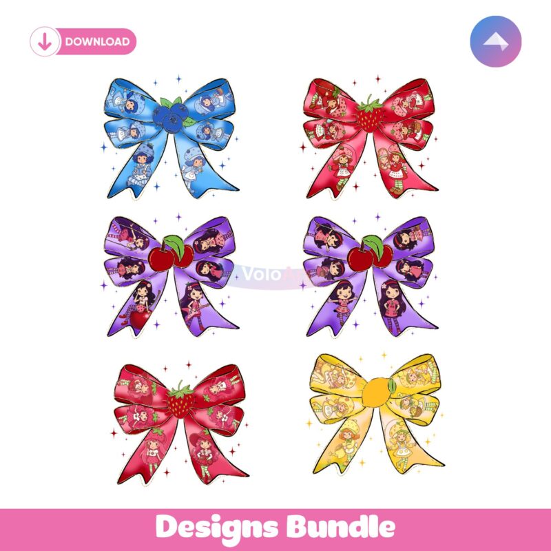 Strawberry Girl Cartoon Berry Sweet Coquette Bow PNG Bundle