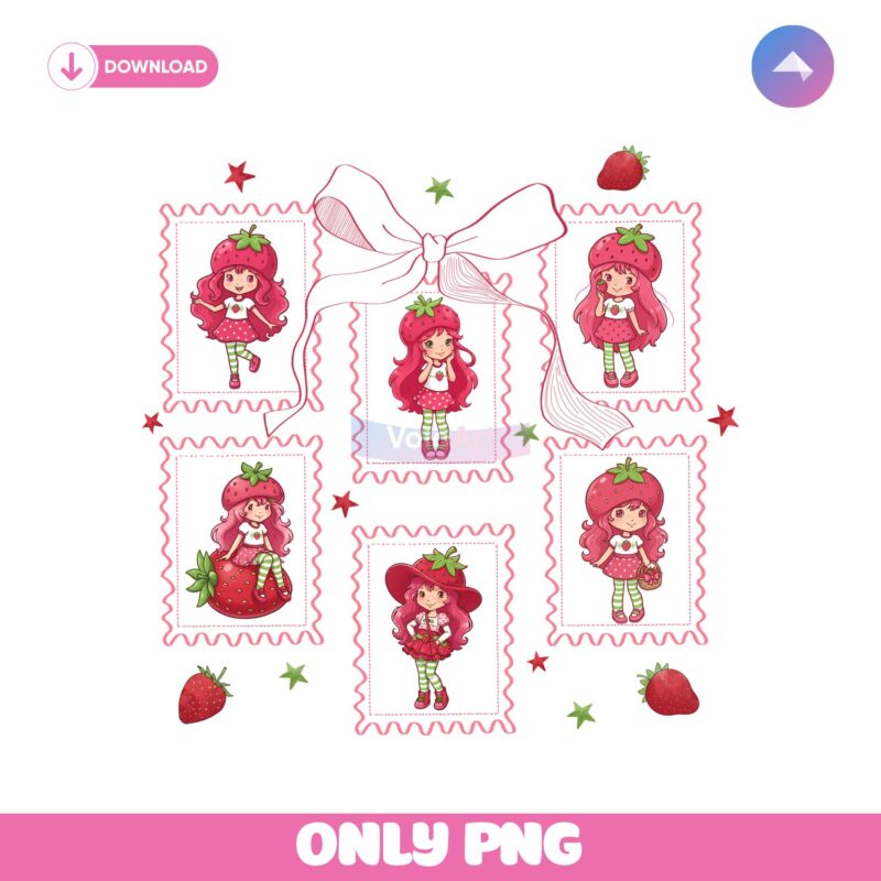 Strawberry Girl Stamp Coquette Cartoon PNG