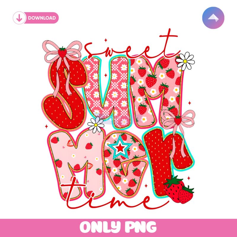 Sweet Summer Time Strawberry Coquette Glitter PNG