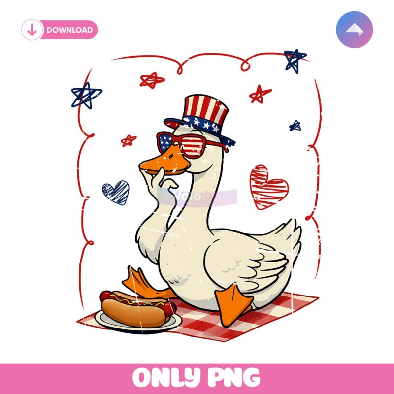 Vintage America Goose Hotdog Fun Fourth Of July PNG