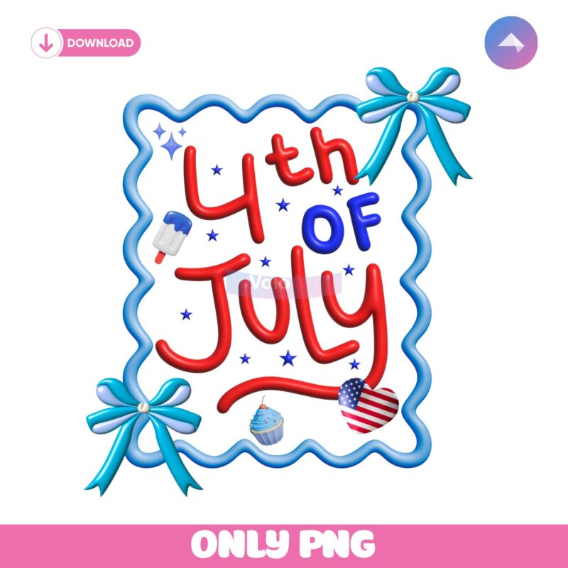 3D 4Th Of July Coquette Patriotic Bow PNG