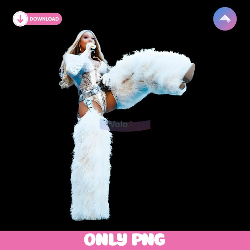 Beyonce Fierce Stage Pose Fluffy Boots Concert Outfit PNG