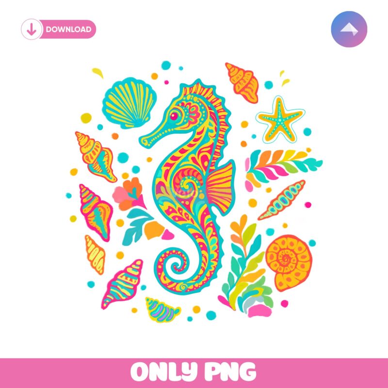 Colorful Seahorse Beach Summer Vibes PNG