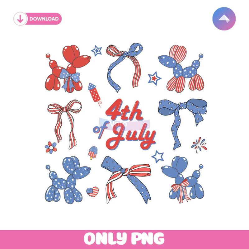 Coquette Bow Balloon 4Th Of July Vintage America Patriotic PNG