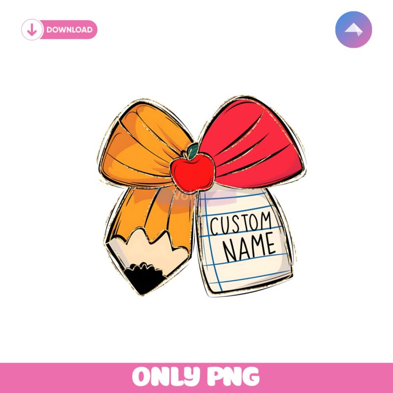 Coquette Teacher Personalized Pencil Apple Bow PNG