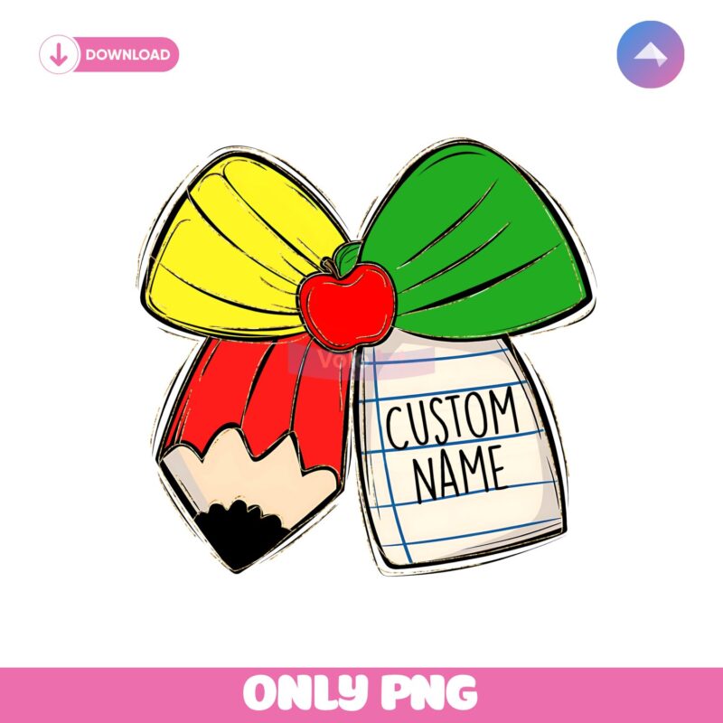 Custom Name Teacher Pencil Bow PNG