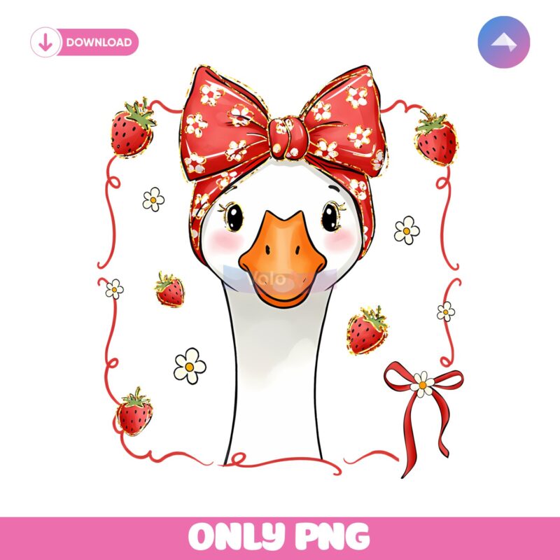 Cute Mama Goose Strawberry Summer Coquette Bow Png
