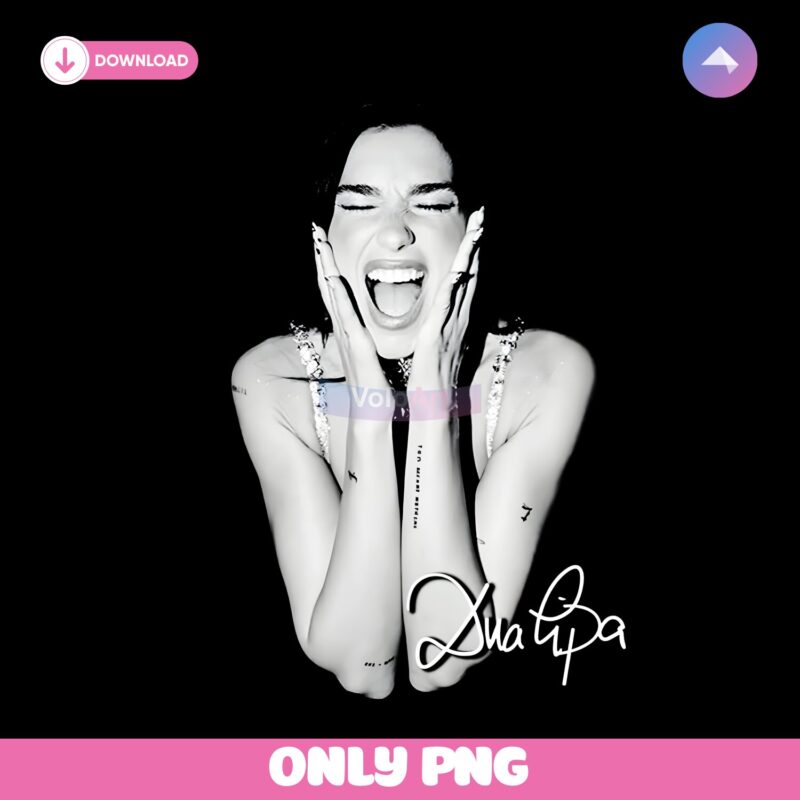 Dua Lipa Screaming Black And White Portrait Signature Style PNG