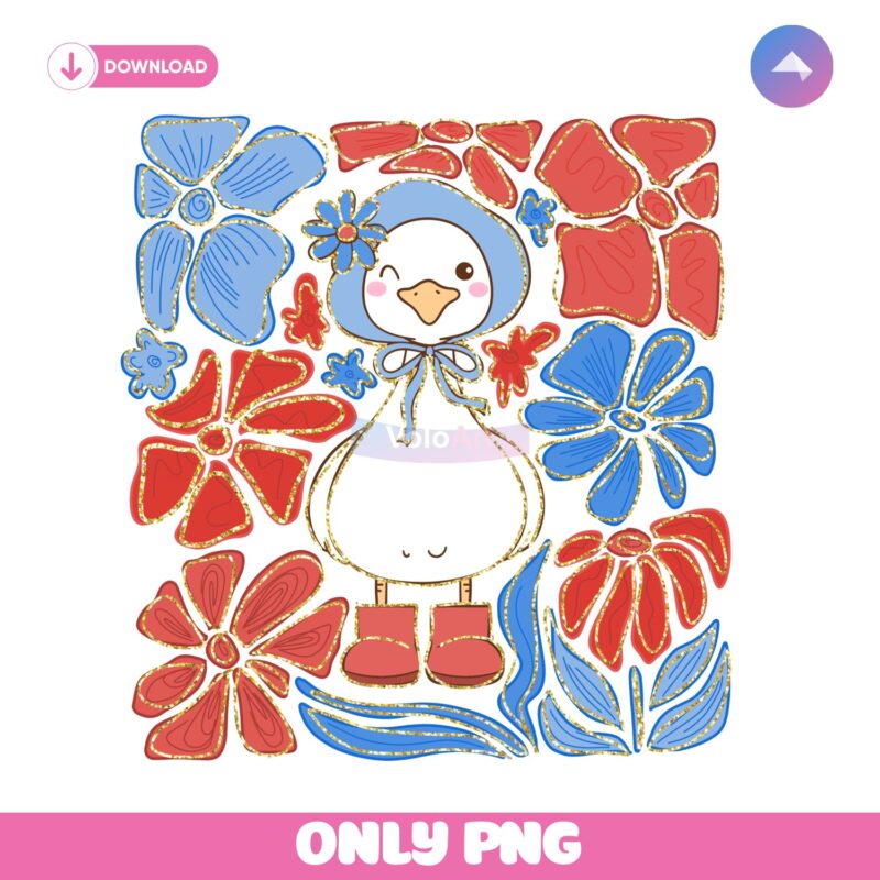 Glitter Silly Goose Retro 4Th Of July Floral PNG