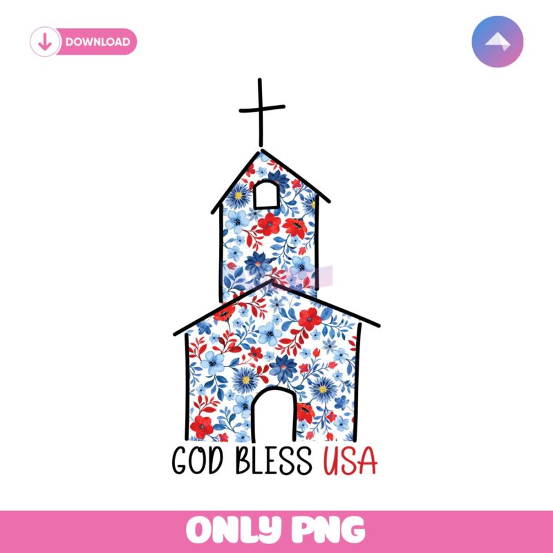 God Bless The Usa Floral Cross Christian Patriotic Freedom PNG