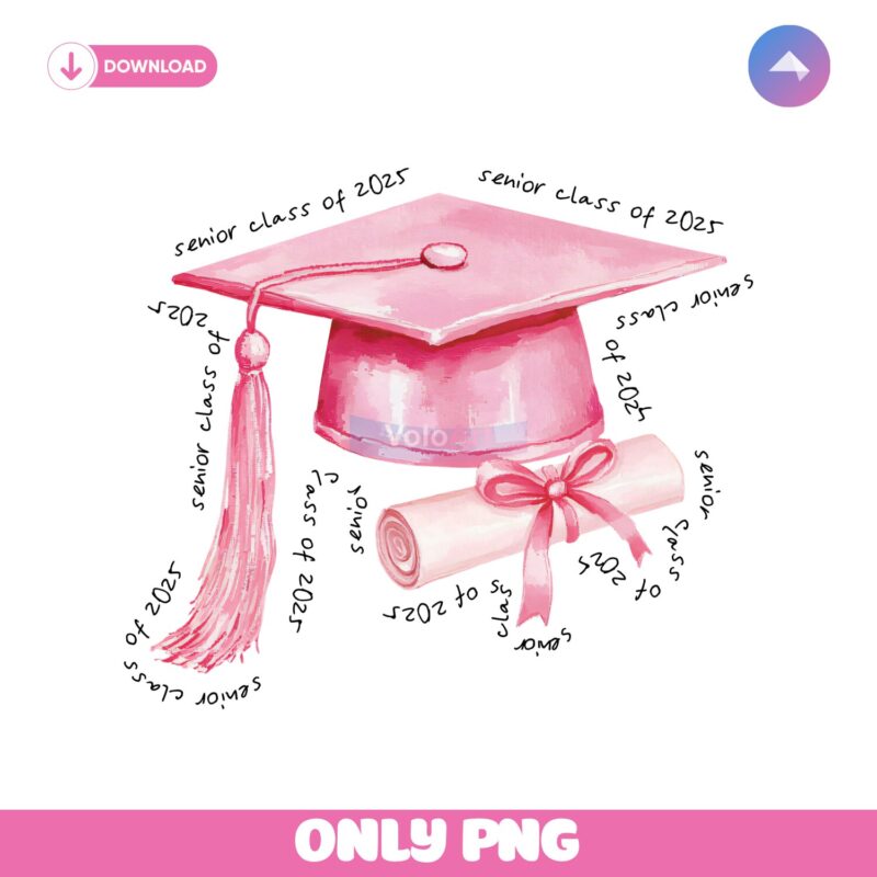 Graduation Cap Coquette Pink Bow Senior Class Of 2025 PNG