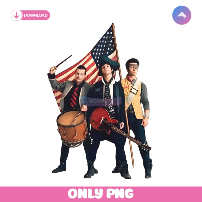 Green Day Patriotic Drummer Guitar Flag Pose PNG