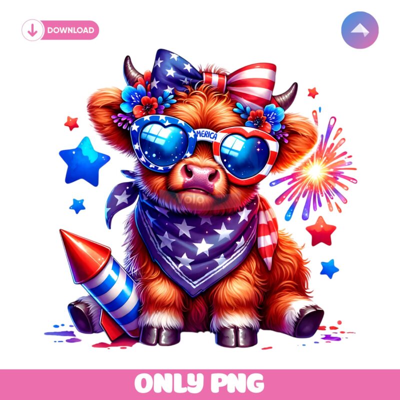 Highland Cow Merica Fourth Of July Sublimation PNG