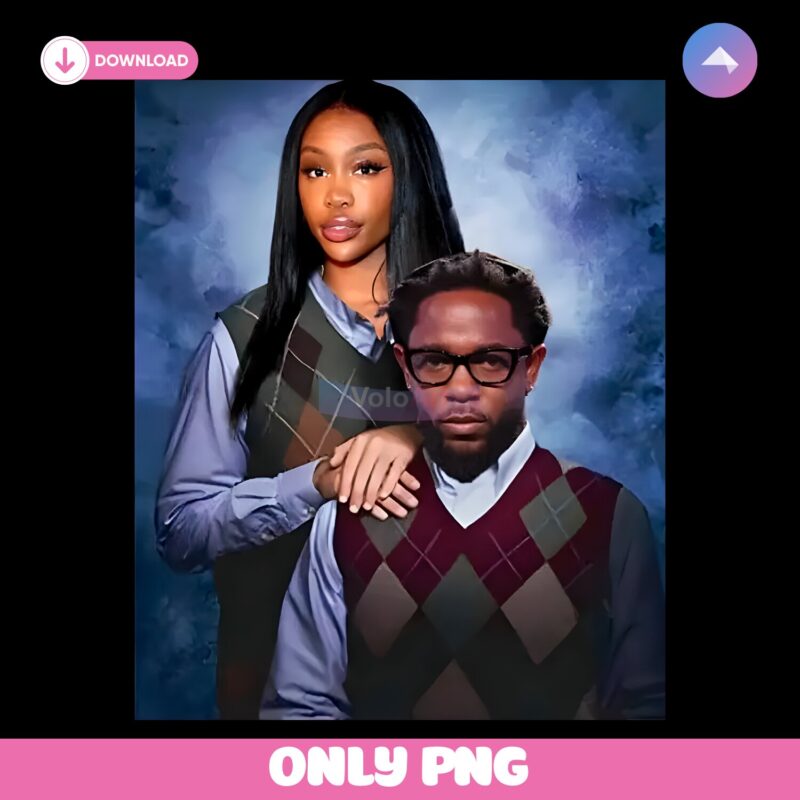 Kendrick Lamar And Sza Funny School Portrait Style PNG