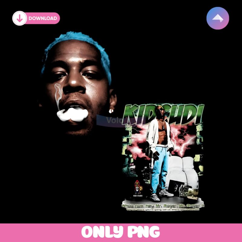 Kid Cudi Smoking Face Blue Hair Front And Street Pose Lightning Back PNG