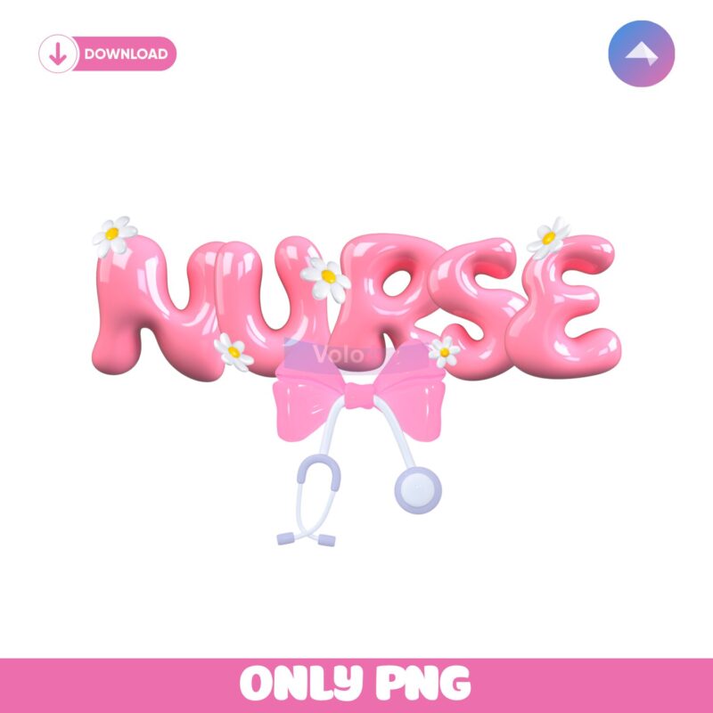 Nurse 3D Pink Bow Floral Stethoscope Coquette PNG