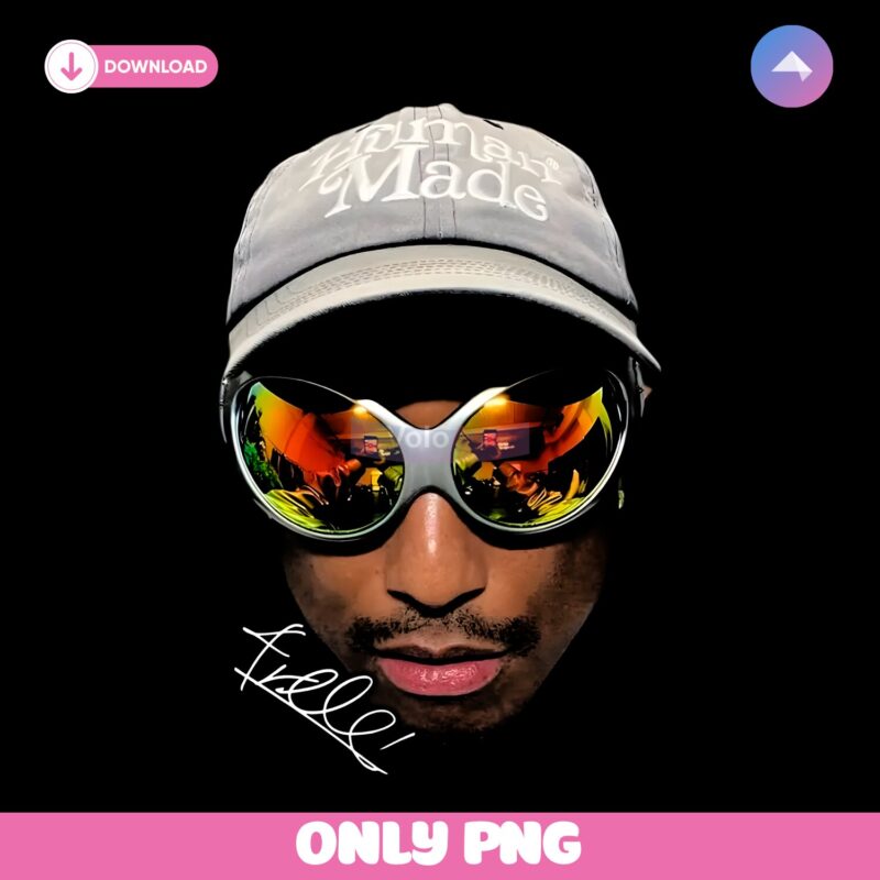 Pharrell Williams Reflected Shades Hat Portrait Signature PNG