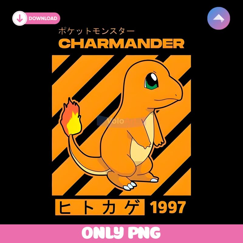 Pokemon Charmander 1997 Vintage Japanese Anime Inspired Fire Type PNG